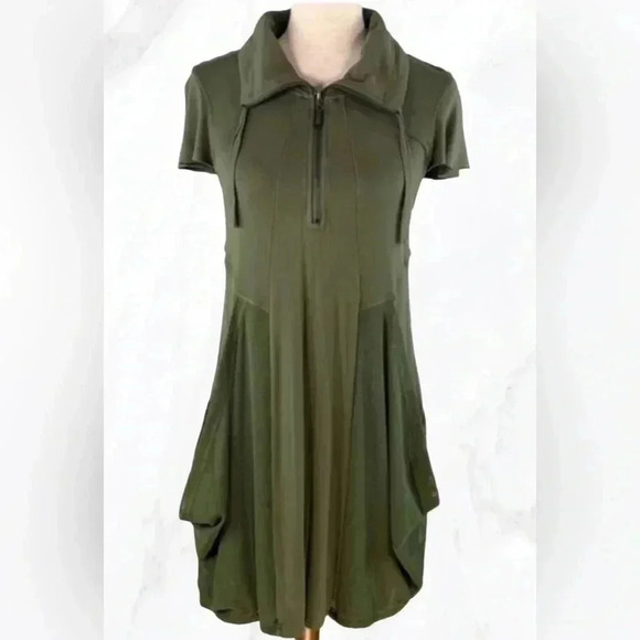 Philosophy stretchy cap sleeve 1/2 zip green slouchy pocket midi dress  S - Picture 1 of 5